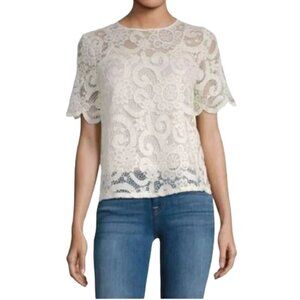 Nanette Lepore white lace top marshmallow floral blouse